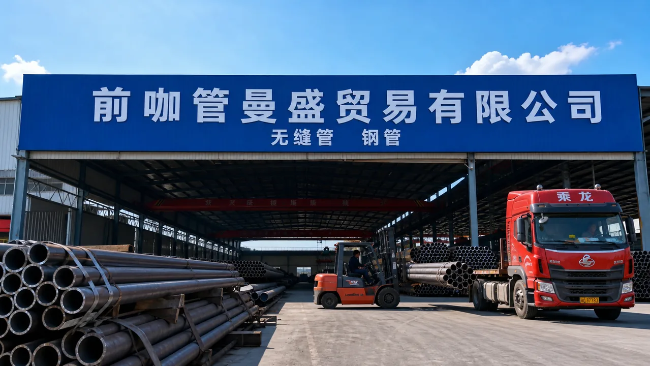 前咖管曼盛贸易有限公司AI辅助门头示意图
