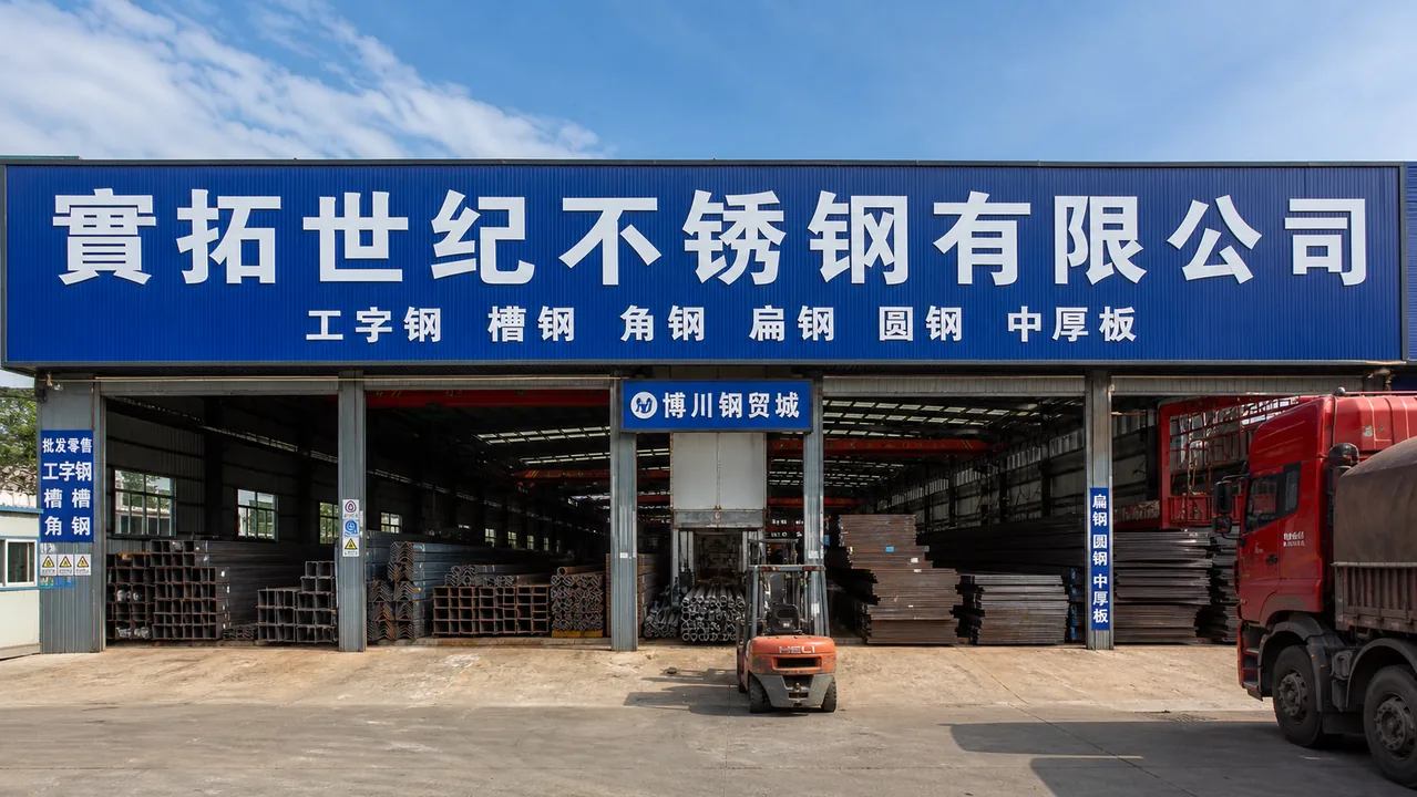 實拓世纪不锈钢有限公司AI辅助门头示意图