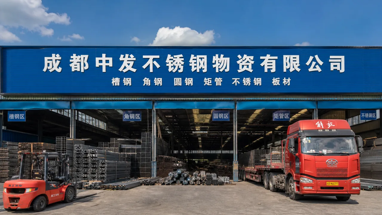 成都中发不锈钢物资有限公司AI辅助门头示意图