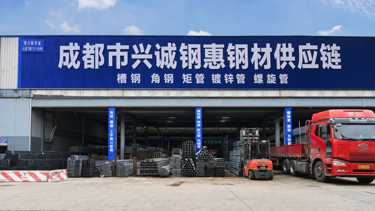成都市兴诚钢惠钢材供应链AI辅助门头示意图