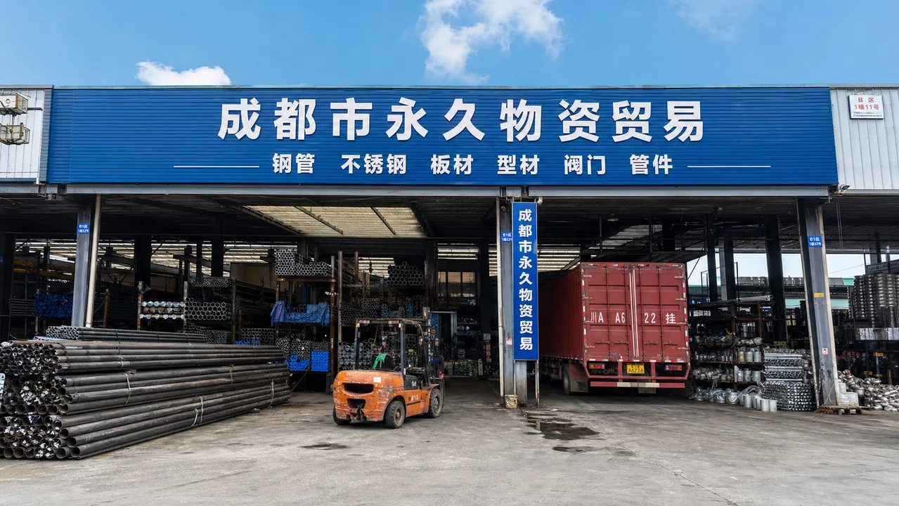 成都市永久物资贸易AI辅助门头示意图