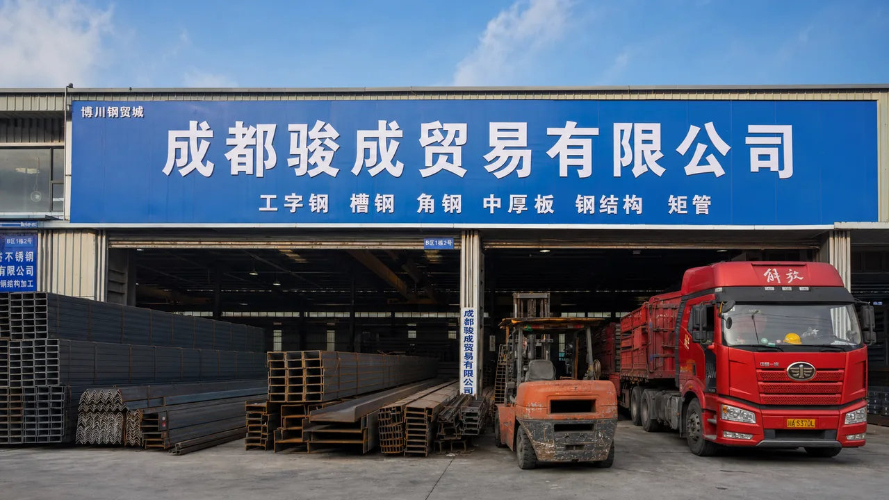 成都骏成贸易有限公司AI辅助门头示意图