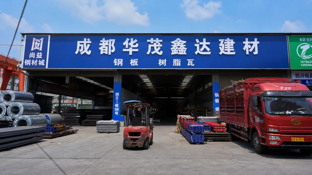 成都华茂鑫达建材AI辅助门头示意图