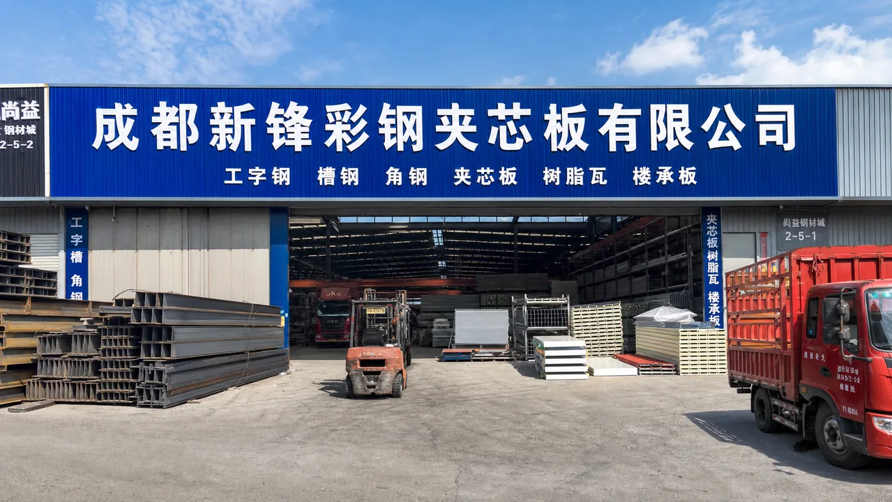 成都新锋彩钢夹芯板有限公司AI辅助门头示意图